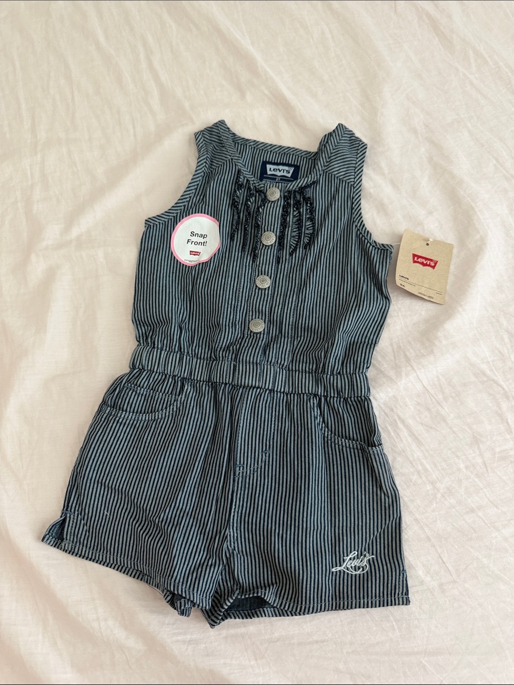 New Levi's Navy and White Striped Sleeveless Romper